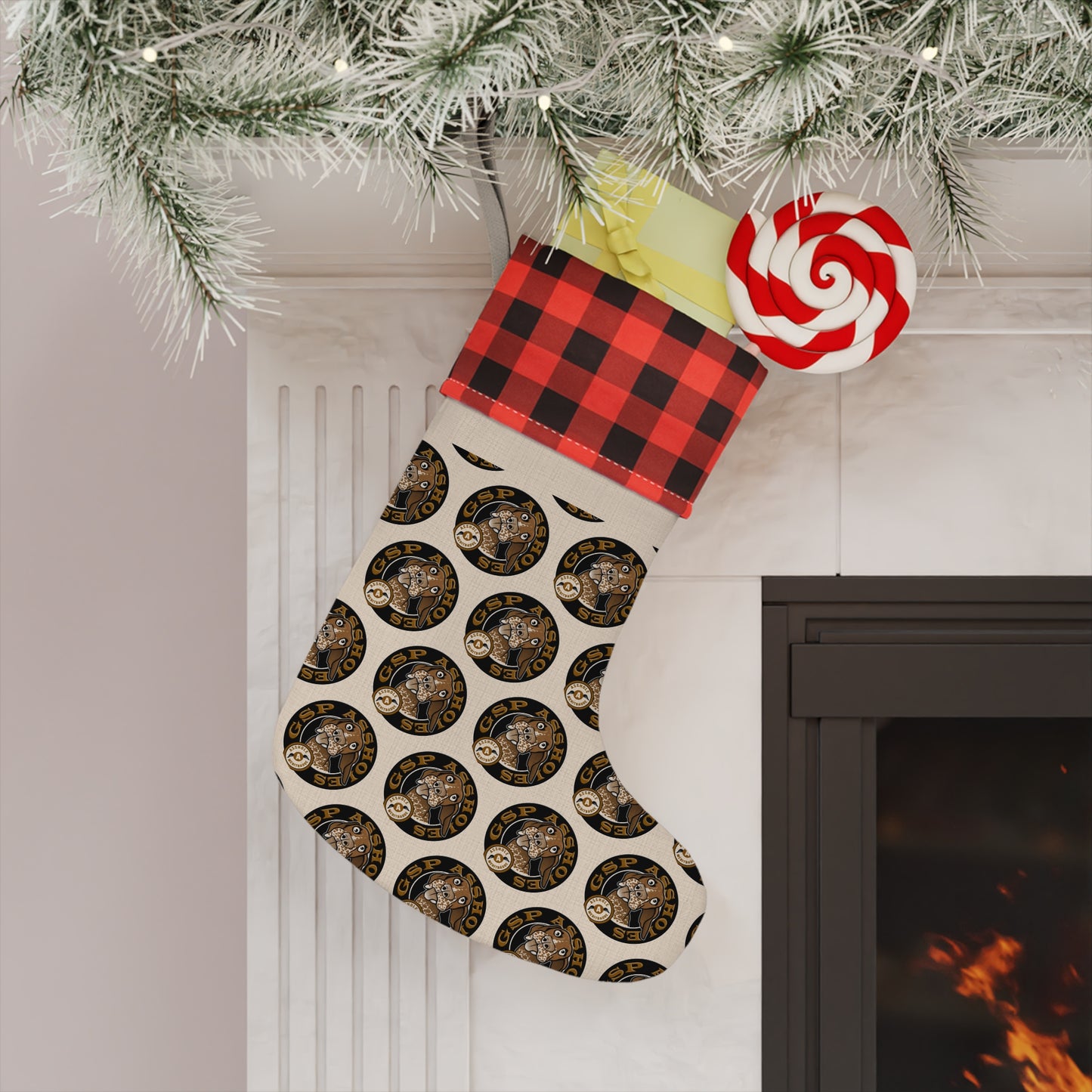 GSP AH Christmas Stocking with Buffalo Plaid Design