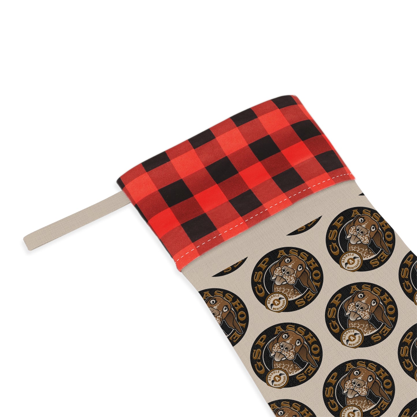 GSP AH Christmas Stocking with Buffalo Plaid Design